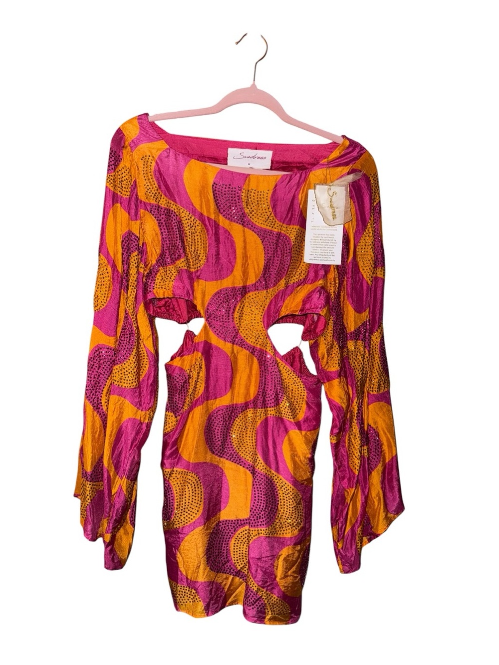 NWT Sundress Pink & Orange Wave Cutout Mini Dress size medium